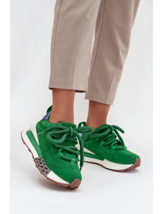 Semišové dámské tenisky na platformě s hrubým šněrováním Artiker 55C0136 zelené