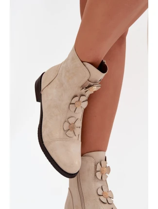 Zateplené dámské kotníkové boty na nízkém podpatku s ozdobnými květinami zlaté Pravienne