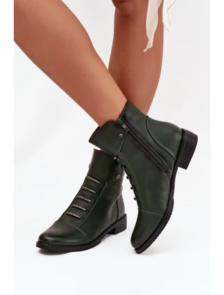 Zateplené dámské boty na plochém podpatku zelené Labise