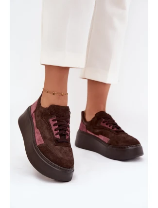 Dámské tenisky z pravé semiše na platformě Zazoo N1265S3 čokoládové