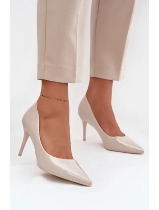 Lakované Eko Kožené Dámské Lodičky Se Špičatými Nosky Světle Béžové Jadira