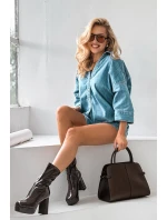 Lakované dámské kotníkové boty na platformě a sloupkovém podpatku čokoládové Calvessa Lakované dámské kotníkové boty na platformě a sloupkovém podpatku čokoládové Calvessa