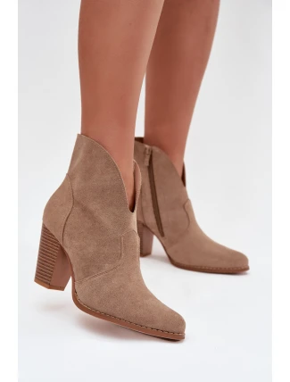 Dámské kotníkové boty na podpatku z ekokůže béžové Elvirae