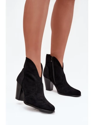 Dámské kotníčkové boty na podpatku z eko semiše černé Elvirae
