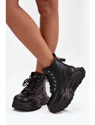 Kožené zateplené dámské kotníkové boty na platformě GOE SS2N4301 Černé