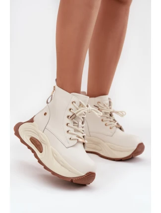 Kožené zateplené dámské kotníčkové boty na platformě GOE SS2N4300 světle béžové