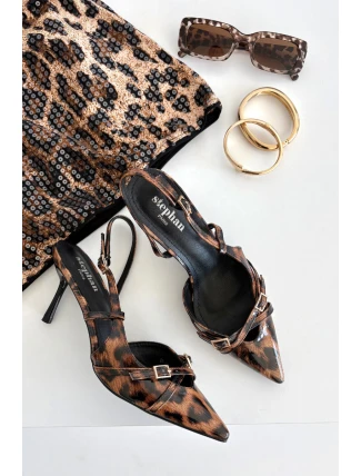 Lodičky s odhaleným patou a pásky leopardí hnědé Ravira