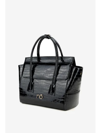 Lakovaná kabelka kufřík s rytím NOBO BAG5810-M20 Černá