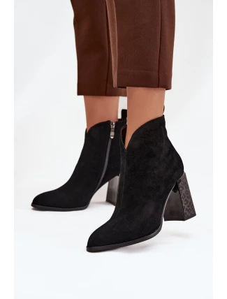 Kožené semišové dámské kotníkové boty na podpatku s vyhříváním Černé Zivella