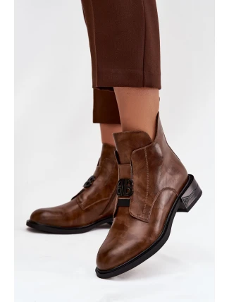 Zateplené kožené dámské kotníkové boty s ozdobným detailem hnědé Briselda