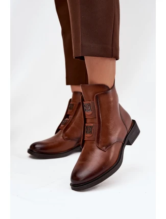 Dámské boty s izolací na nízkém podpatku s ozdobami hnědé Tavressa