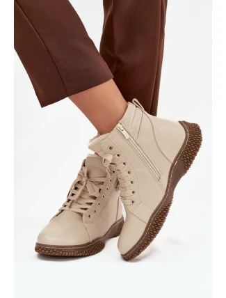 Dámské kotníkové boty s teplým kožíškem z eko kůže béžové Ulverina Dámské kotníkové boty s teplým kožíškem z eko kůže béžové Ulverina
