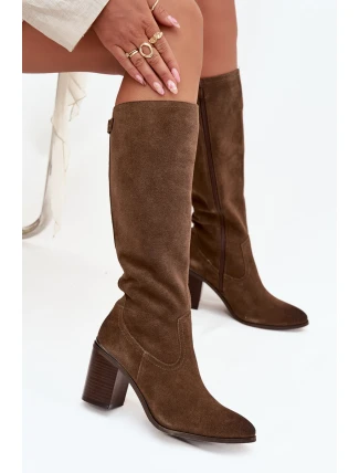 Dámské kozačky z přírodního semiše vyhřívané s podpätkem Sergio Leone KZ25668-S olivové