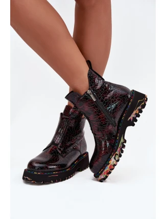 Lakované dámské kotníčková obuv z přírodní kůže s vyhříváním Artiker 57C0165 bordó