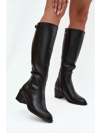 Dámské zimní kozačky s podpatkem a přezkou Vinceza 58589 Černé