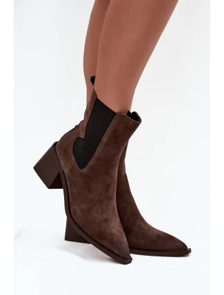 Kožené semišové dámské boty na podpatku s vyhříváním Artiker 57C0047 hnědé