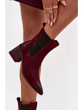 Kožené semišové dámské boty na podpatku vyhřívané Artiker 57C0048 bordó