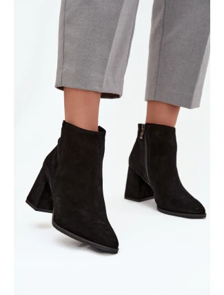 Černé kotníkové boty z přírodního semiše na jehlovém podpatku zateplené Zazoo 3128