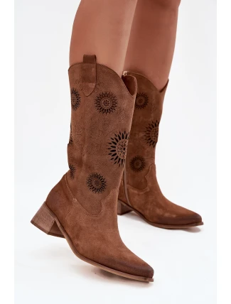 Otevřené dámské kozačky z přírodního semiše na klínu Zazoo 3793 hnědé