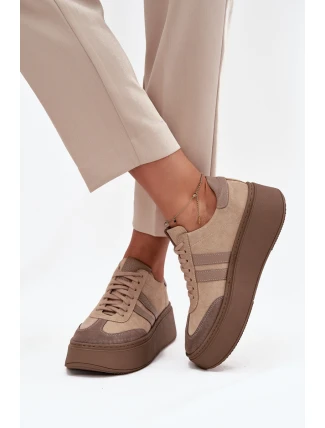 Kožené semišové dámské tenisky na platformě Zazoo 3775 béžové Kožené semišové dámské tenisky na platformě Zazoo 3775 béžové