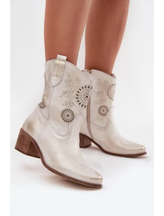 semišové kožené dámské boty s otvory na podpatku Zazoo 3844 zlaté včerněné