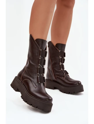 Dámské kotníkové boty z přírodní kůže na platformě Zazoo 3795 Čokoládové Dámské kotníkové boty z přírodní kůže na platformě Zazoo 3795 Čokoládové