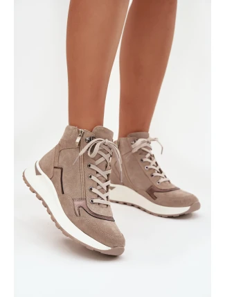 Dámské sportovní kotníkové boty na platformě z přírodního semiše Zazoo Z1239 béžové