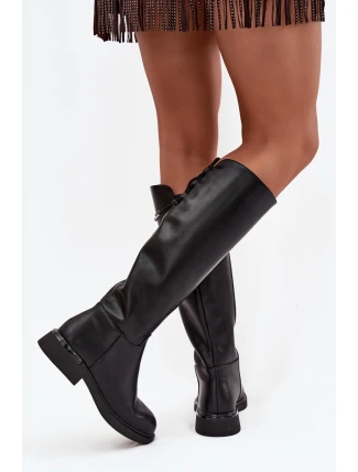 Zateplené dámské kozačky z pravé kůže na nízkém podpatku Vinceza 66822 Černé