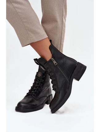 Kožené dámské kozačky na nízkém podpatku Vinceza 66818 Černé