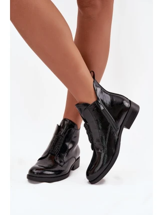 Lakované zateplené dámské boty s ozdobným detailem S.Барски HY52-525 Černé