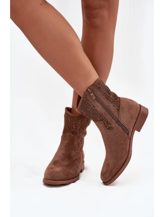 Dámské kotníkové boty na nízkém podpatku s otevřeným vzorem S.Barski HY52-530 hnědé