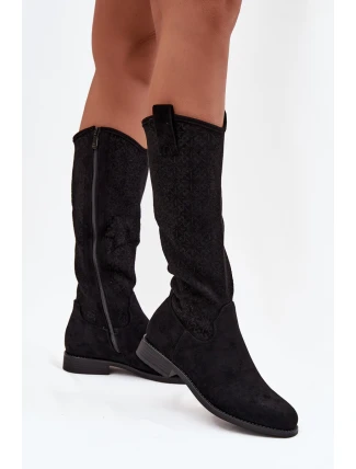 Dámské Kozačky Síťované Na Ploché Podpatky S Bar ski HY52 534 Černé