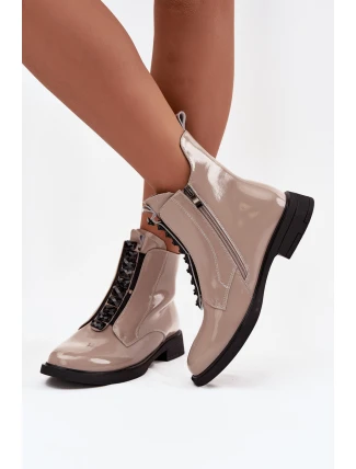 Lakované dámské kotníkové boty z pravé kůže D A MR52 108 béžové Lakované dámské kotníkové boty z pravé kůže D A MR52 108 béžové