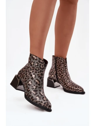 Kožené dámské boty na klínku s podšívkou leopardí vzor D&A CR52-622 Černo-zlaté