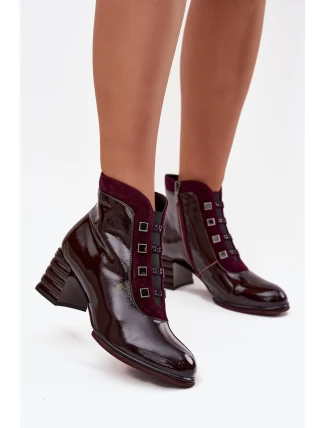 Lakované dámské kotníky z pravé kůže na podpatku D&A CR52-696 bordó Lakované dámské kotníky z pravé kůže na podpatku D&A CR52-696 bordó
