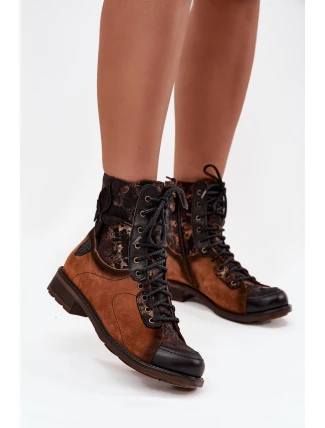 Kožené dámské kotníkové boty z pravé kůže na nízkém podpatku Maciejka 07004-29 camel