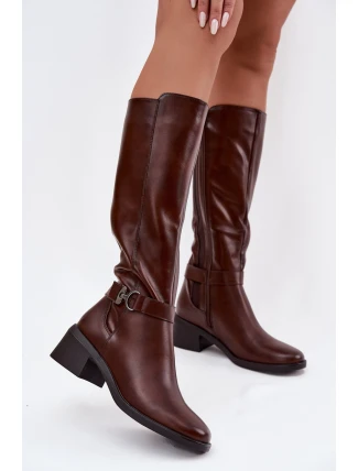 Zateplené dámské kozačky na klínku se řemínkem Sergio Leone KZ25826 hnědé