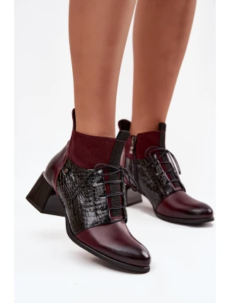 Zazoo 60503 kožené kotníkové boty na podpatku vyhřívané bordó