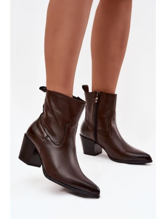Kožené dámské kovbojky na podpatku vyhřívané Zazoo 60565 čokoládové