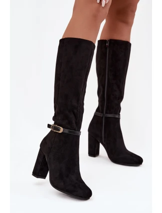 Dámské kozačky na podpatku se zlatou sponou zateplené černé Seraphine