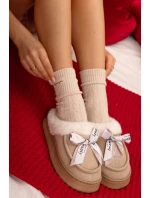 Dámské pantofle s kožešinou a mašlí Béžové Fenella