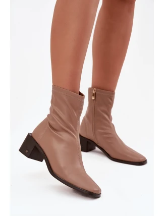 Dámské kotníkové boty na podpatku Vinceza 23-10791 Béžové