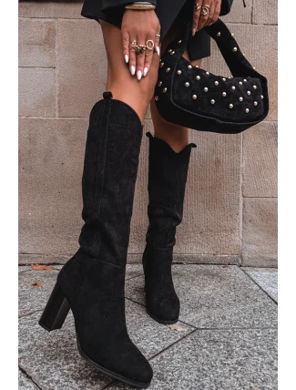 Dámské Kozaki Na Slupe Z Eko Zamszu Černé Prisca