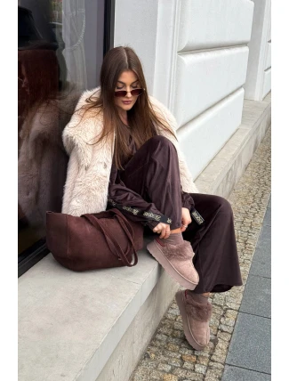 Dámské sněhule na platformě s kožešinou a výšivkou tmavě béžové Querina