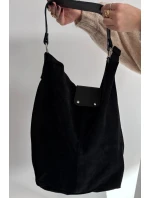 Velká Kožená Semišová Taška Černá Hanelle