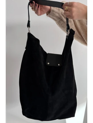 Velká Kožená Semišová Taška Černá Hanelle