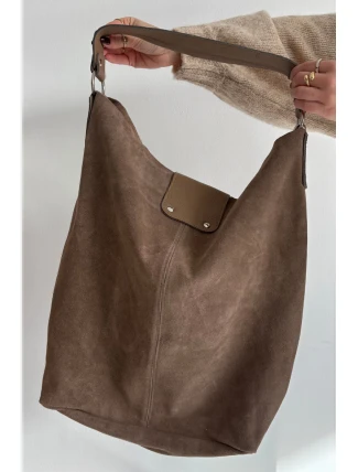 Velká kožená semišová kabelka tmavě béžová Hanelle