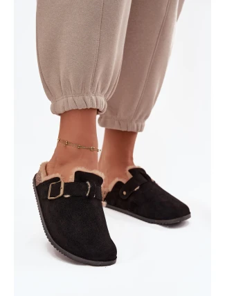 Dámské pantofle s kožešinou s klipem Černé Sylisse