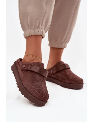 Dámské teplé pantofle s kožešinou na platformě čokoládové Azida