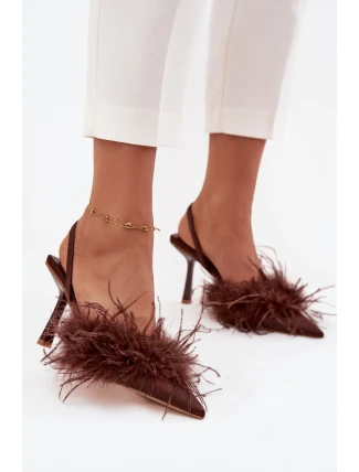 Lodičky s peřím a otevřenou patou čokoládové Belice